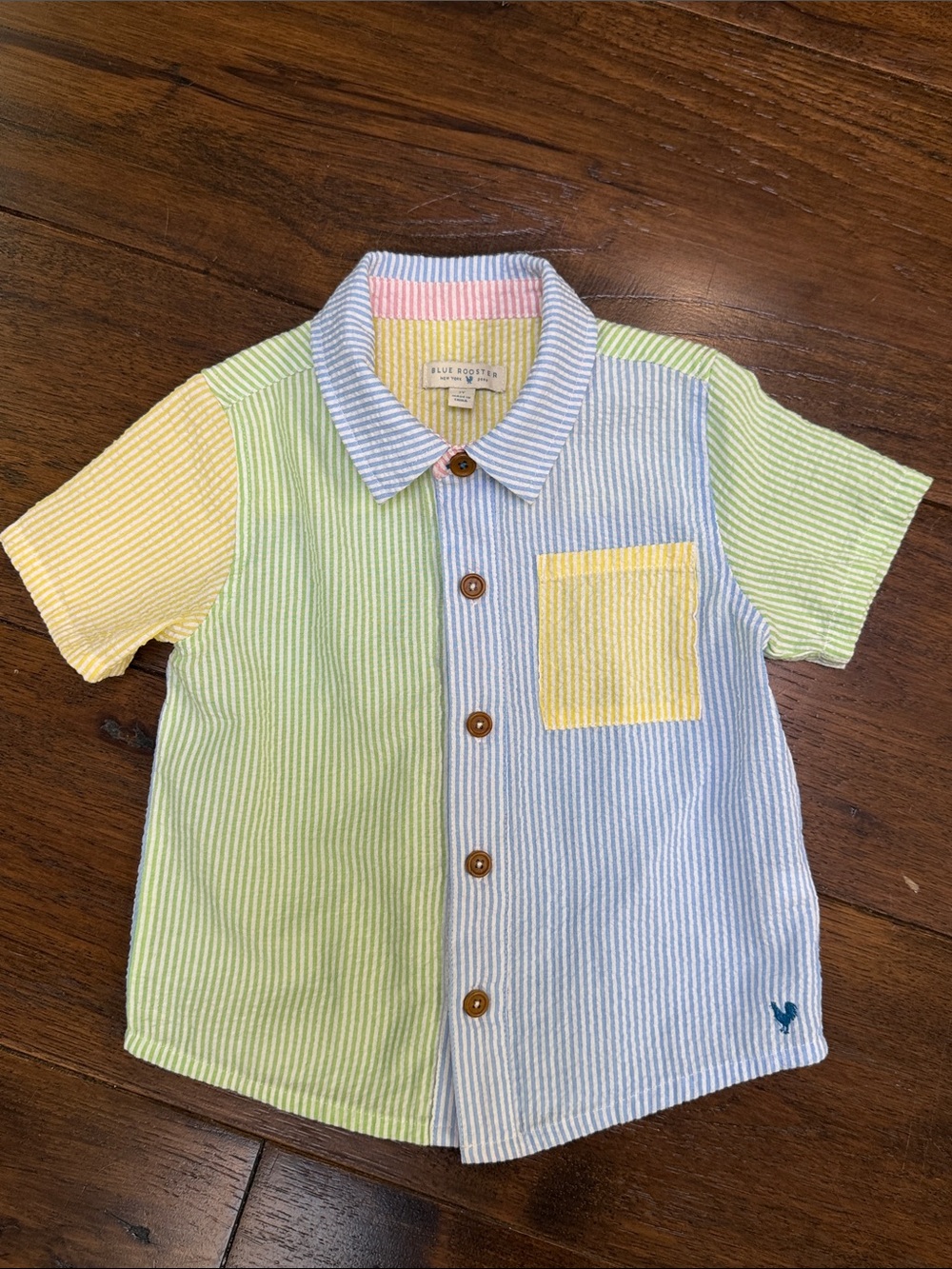 Blue Rooster- Boys Jack Striped Color Block Seersucker Button-Up Shirt- Size: 3Y